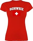 Shirt Damen - Fußball EM WM - Schweiz Schriftzug mit Flagge | Switzerland - S - Rot - t-Shirt Frauen t-Shirt, Fussball Europameisterschaft Schweizer Shirts Tshirt 2024em em- Fanartikel t-Shirts