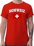 T-Shirt Herren - Fußball EM WM - Schweiz Schriftzug mit Flagge | Switzerland - XL - Rot - 2024 Europameisterschaft Fussball Shirt em- Fanartikel Trikot Europa Meisterschaft Tshirt fu Ball Shirts